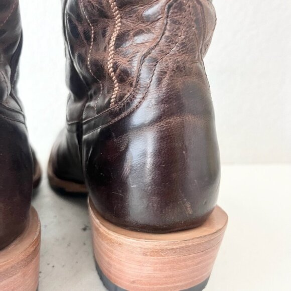 Rod Patrick Womens Cowboy Boots 10.5 A Brown Perro Loco Leather Blunt Toe Tall - Picture 4 of 13